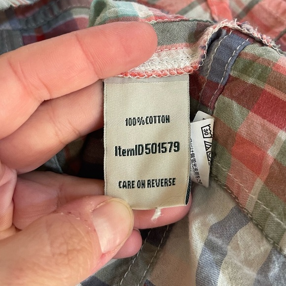 Women’s L.L. Bean blue, white, green & pink plaid button down shirt Medium - Picture 4 of 4